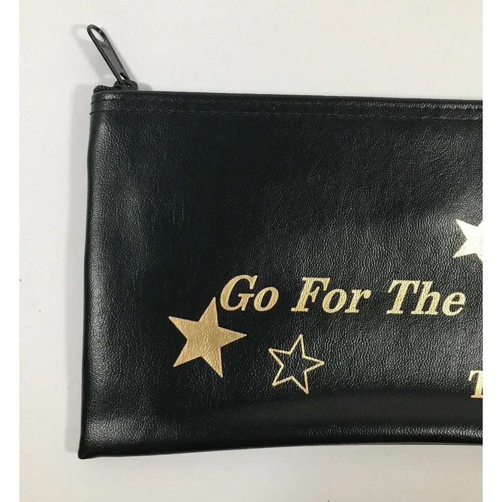 Tri-Chem Go For The Goal Star Graphic Zipper Pouch Black Gold Faux Leather Bag